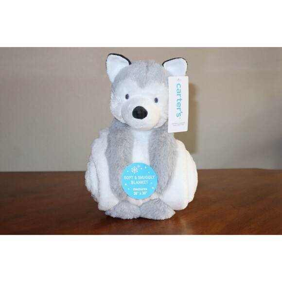 NEW Carters Plush Stuffed Animal Puppy Husky Dog w/ Security Blanket Lovey 26x30 - Picture 11 of 11